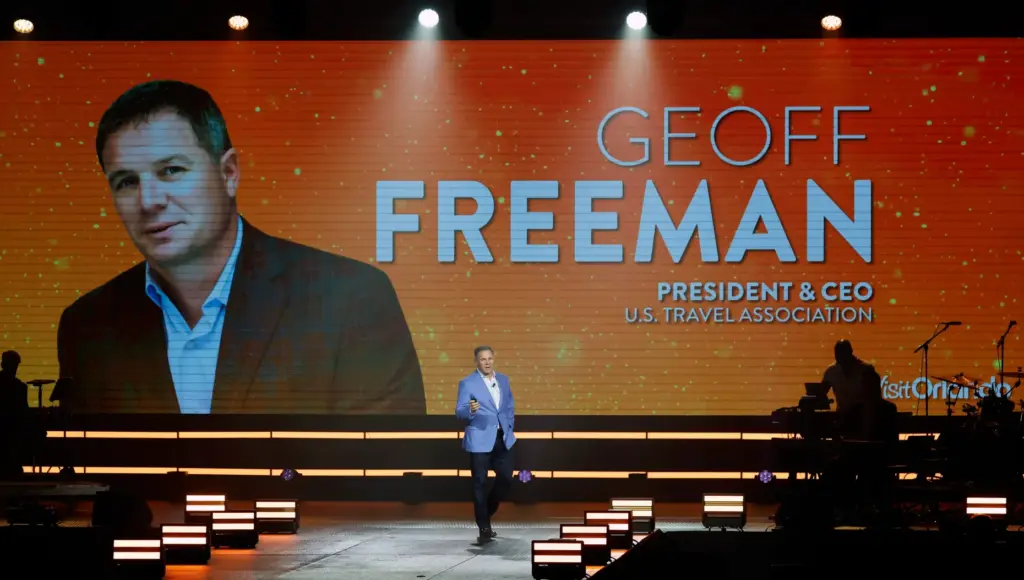 U.S. Travel Association President and CEO Geoff Freeman speaks during...