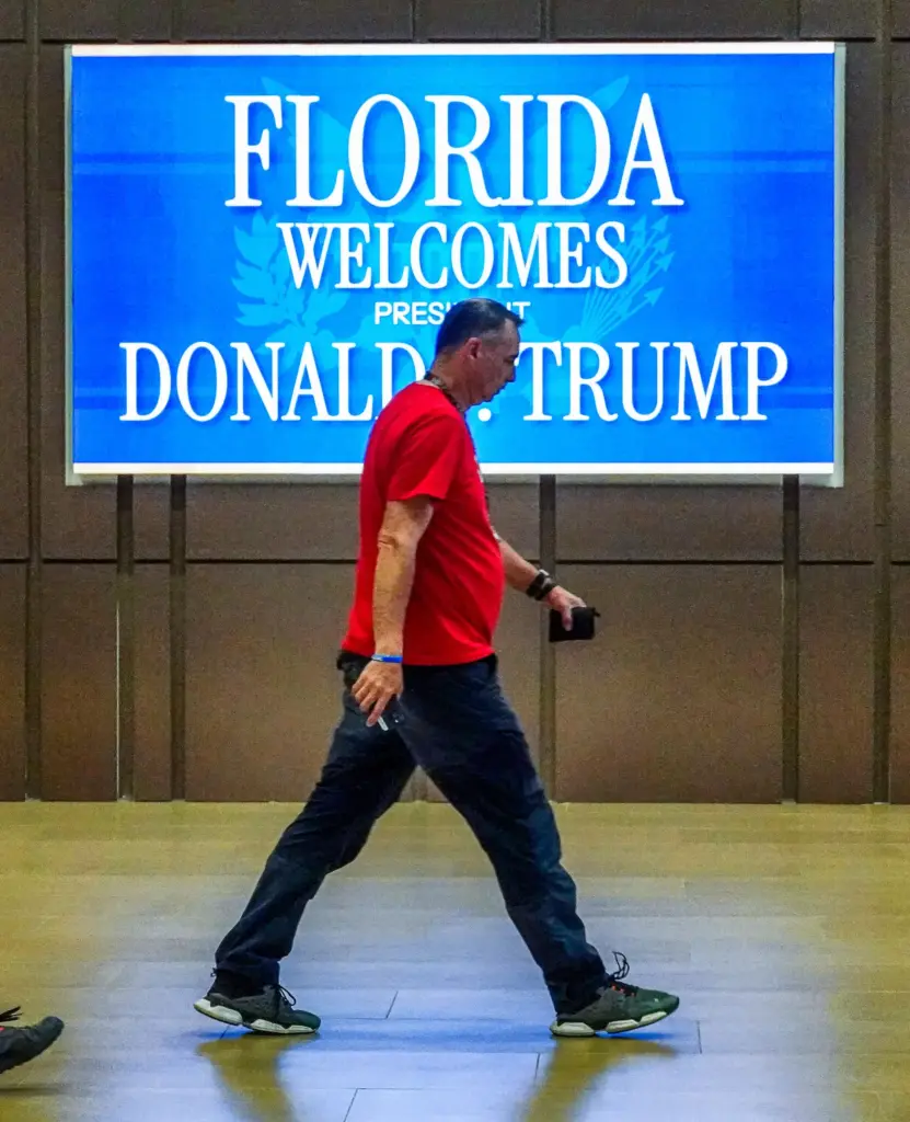A sign welcomes President Donald Trump at The Villages High...