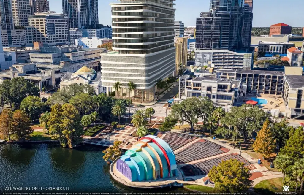 This rendering shows the parking podium before the carve out...