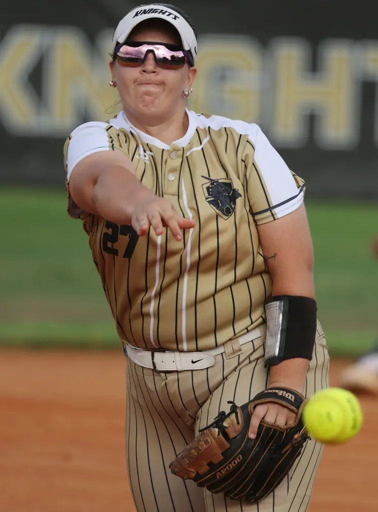 East Ridge High softball pitcher Simmone Hymiller throws during the...