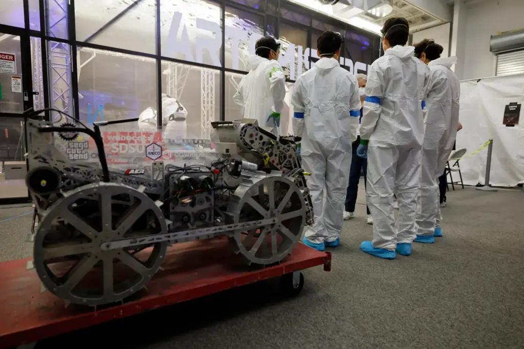 San Diego State University Lunaboticâs team is briefed before competing...