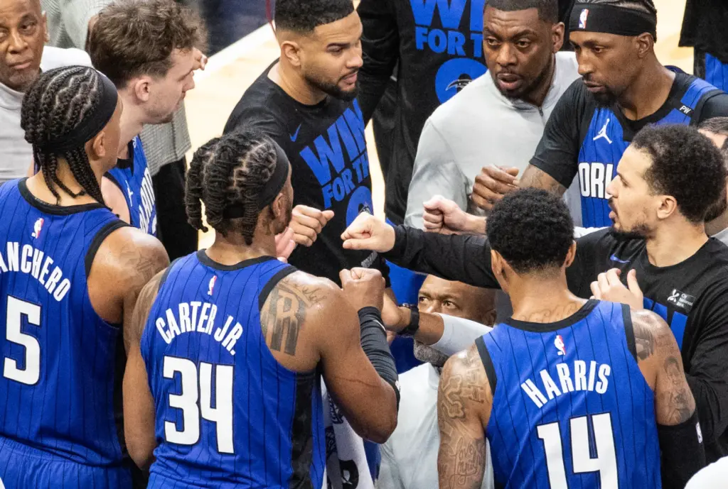 Orlando Magic head coach Jamahl Mosley coaches his players during...