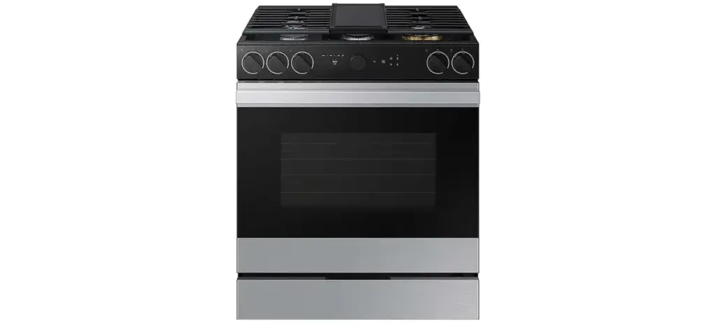 Samsung - 30 in. Wide 5 Burner Bespoke 6.0 Cu. Ft. Slide-In Gas Range with Smart Oven Camera - Stainless Steel