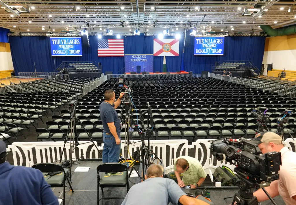 Media set up for the visit of President Donald Trump...