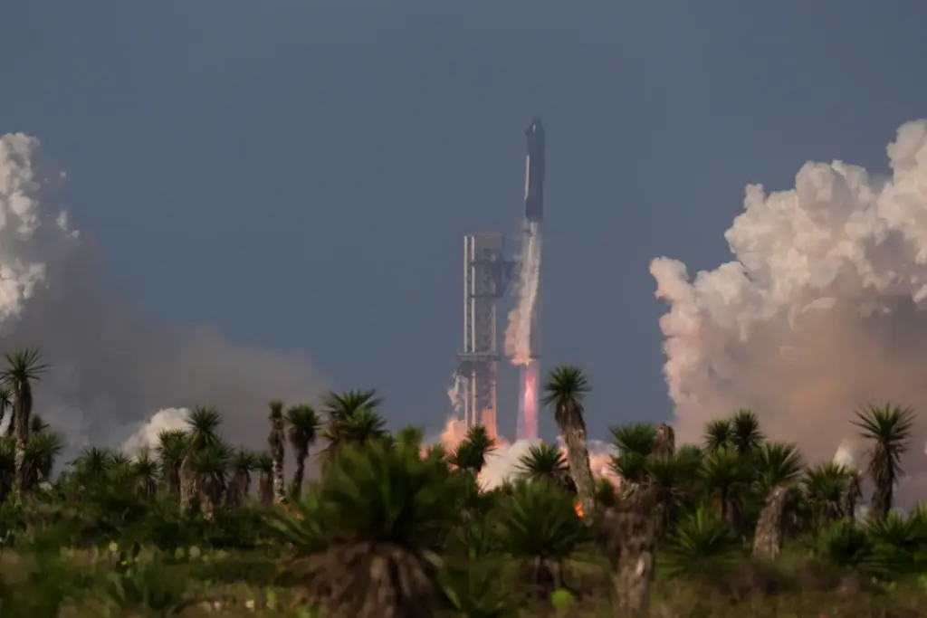 SpaceX’s mega rocket Starship makes a test flight from Starbase,...