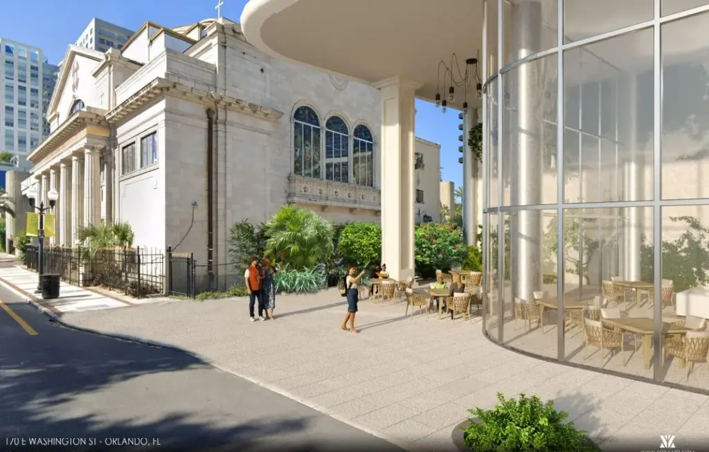 The original design called for the three-story restaurant to be...