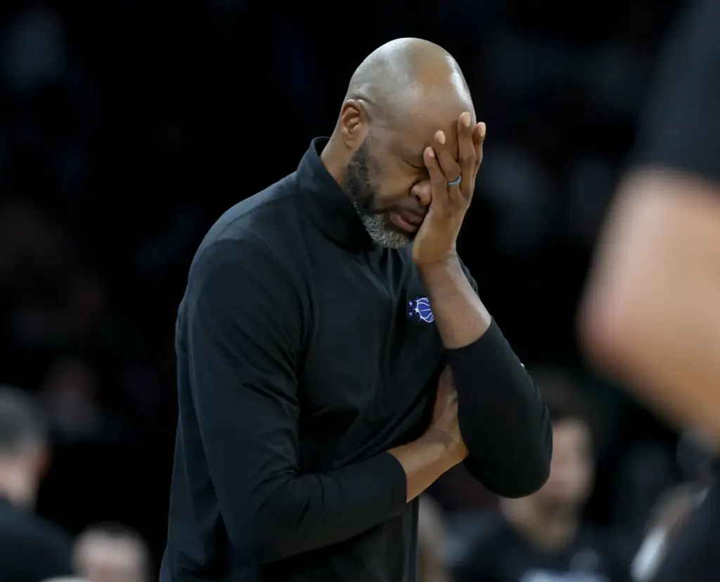 Orlando Magic Head Coach Jamahl Mosley reacts to a foul...