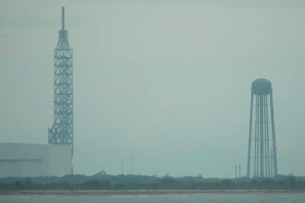 A lightning arrester and a charred water tower are seen...