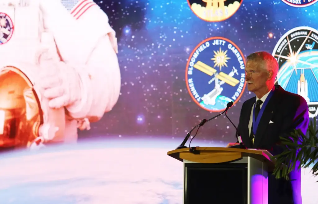 Former NASA astronaut Joe Tanner speaks during the U.S. Astronaut...