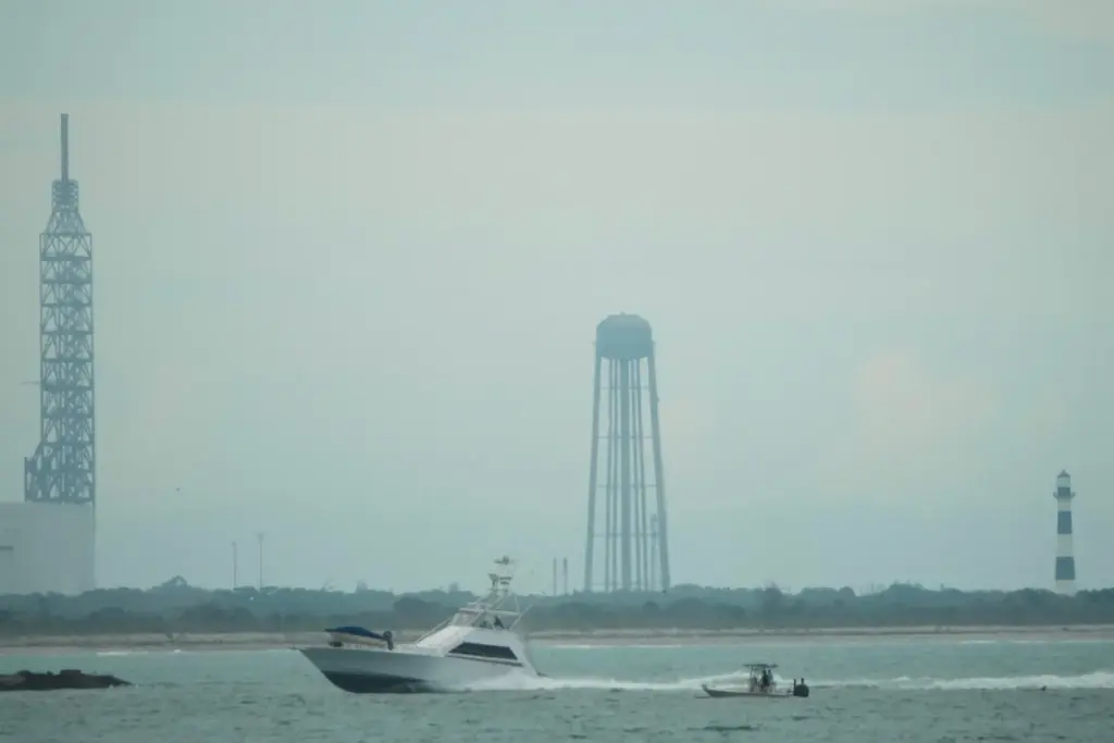 A lightning arrester and a charred water tower are seen...