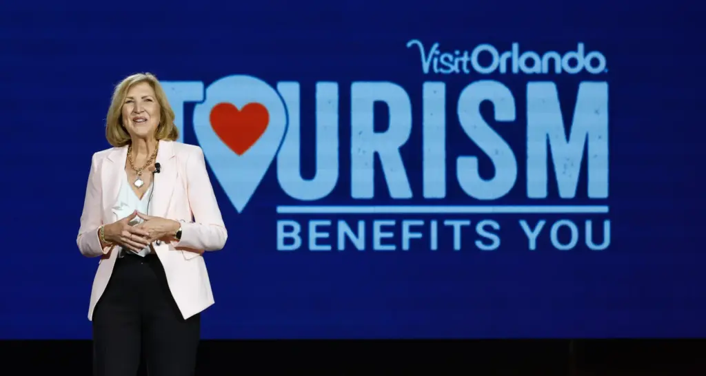 Visit Orlando Board Chair Barb Bowden speaks during the Visit...