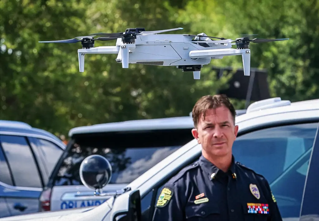 A drone takes flight during a demonstration by Lt. Brian...