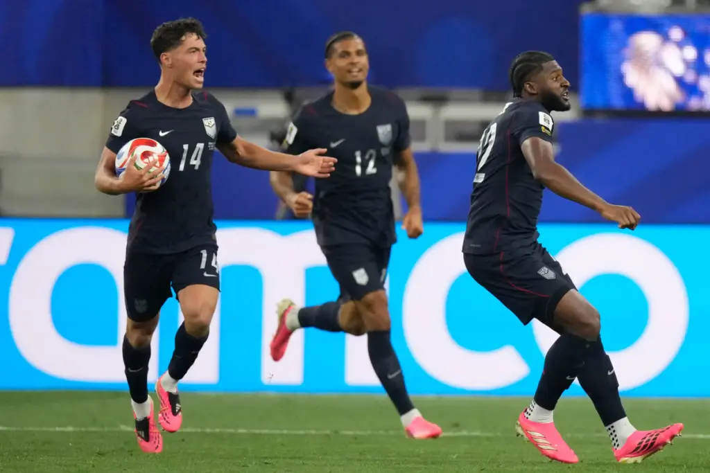 United States’ Sebastian Berhalter celebrates scoring their second goal against...