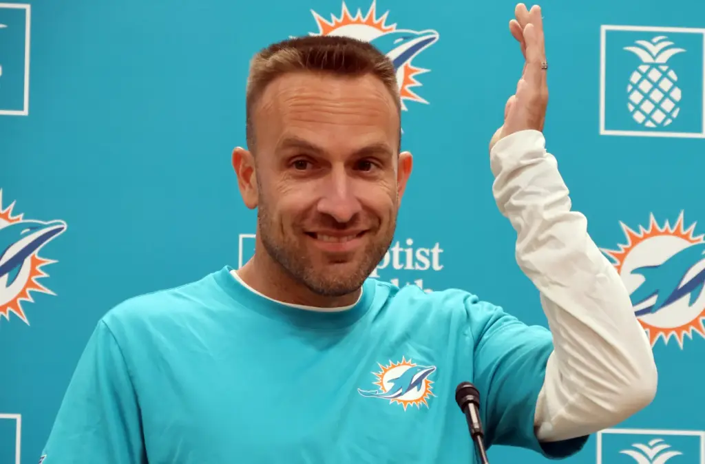 Miami Dolphins head coach Jeff Hafley speaks to the media...