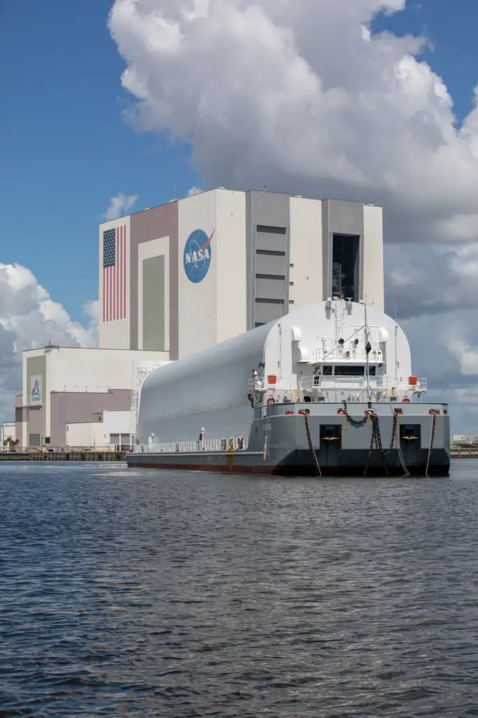 NASA's Pegasus barge docks at the Launch Complex 39 turn...