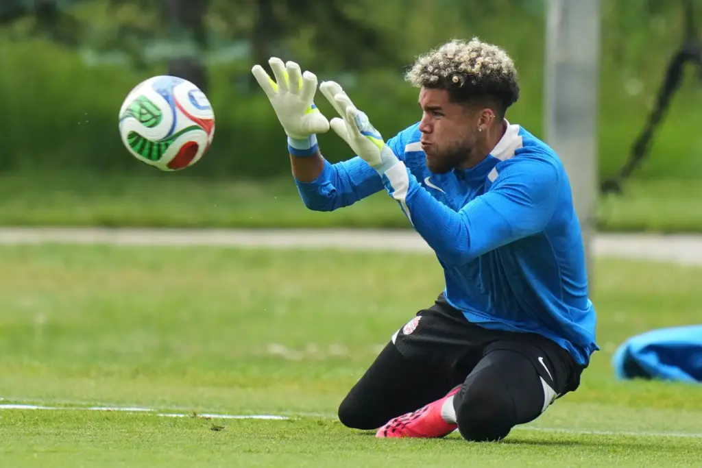 Canada goalkeeper Dayne St. Clair works out during a training...