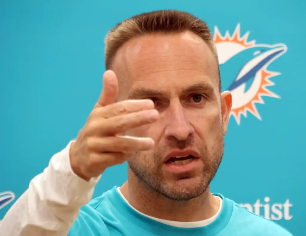 Miami Dolphins head coach Jeff Hafley speaks to the media...