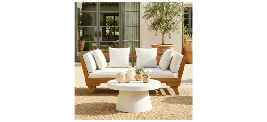 Wade Logan Lauire 65'' Wide Straight Acacia Patio Daybed with Cushions