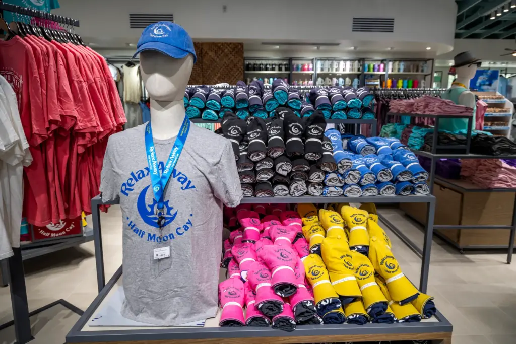 A gift shop has branded merchandise at RelaxAway, Half Moon...