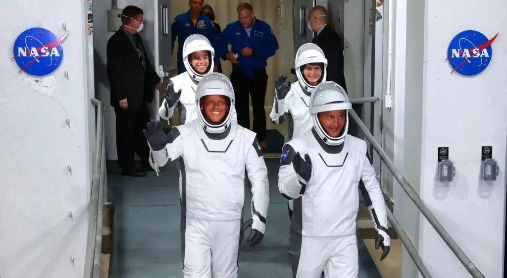 The astronauts of the NASA Crew-4 mission head to Launch...