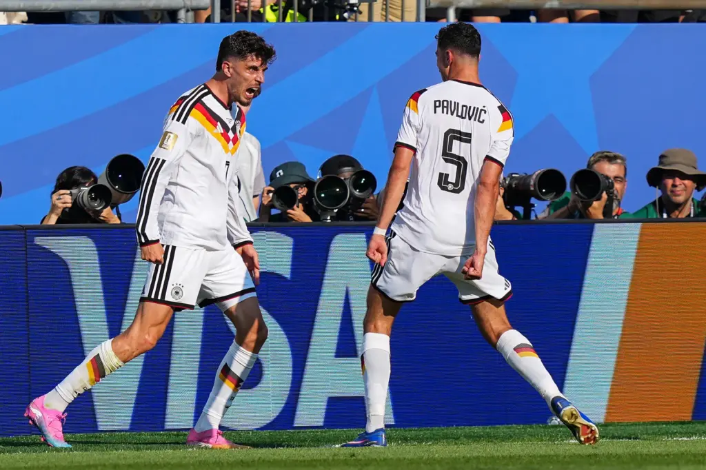 Germany’s Kai Havertz (7) celebrates after scoring his side’s opening...
