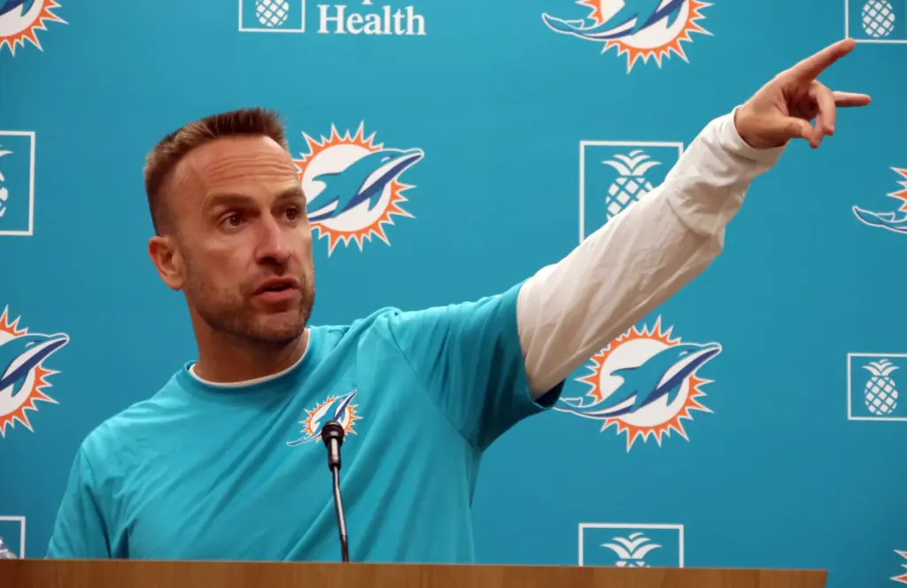 Miami Dolphins head coach Jeff Hafley speaks to the media...