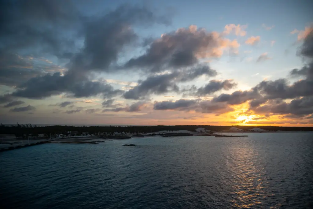 The sun rises over RelaxAway, Half Moon Cay, a private...