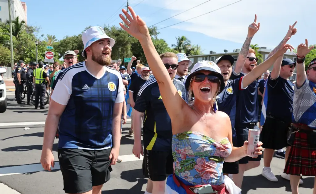 World Cup fans participate in the Scotland Tartan Army march...