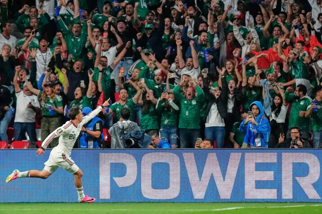 Mexico’s Mateo Chavez (20) celebrates after scoring his team’s first...
