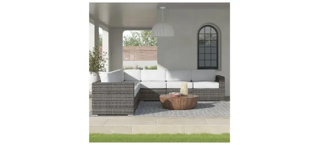 Wildon Home Tressel 122'' Wide L-Shaped Premium All-Weather Wicker Patio Sectional with Sunbrella Cushions