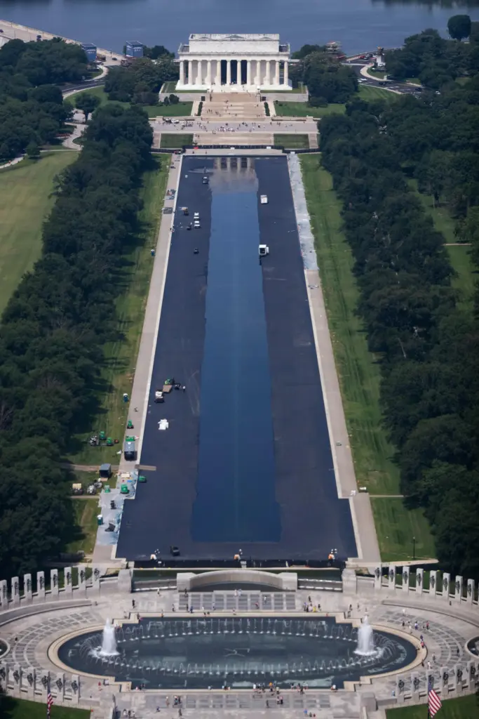 The Lincoln Memorial Reflecting Pool begins to refill with water,...