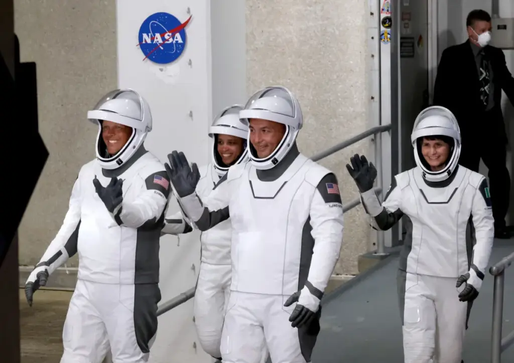 The astronauts of the NASA Crew-4 mission head to Launch...