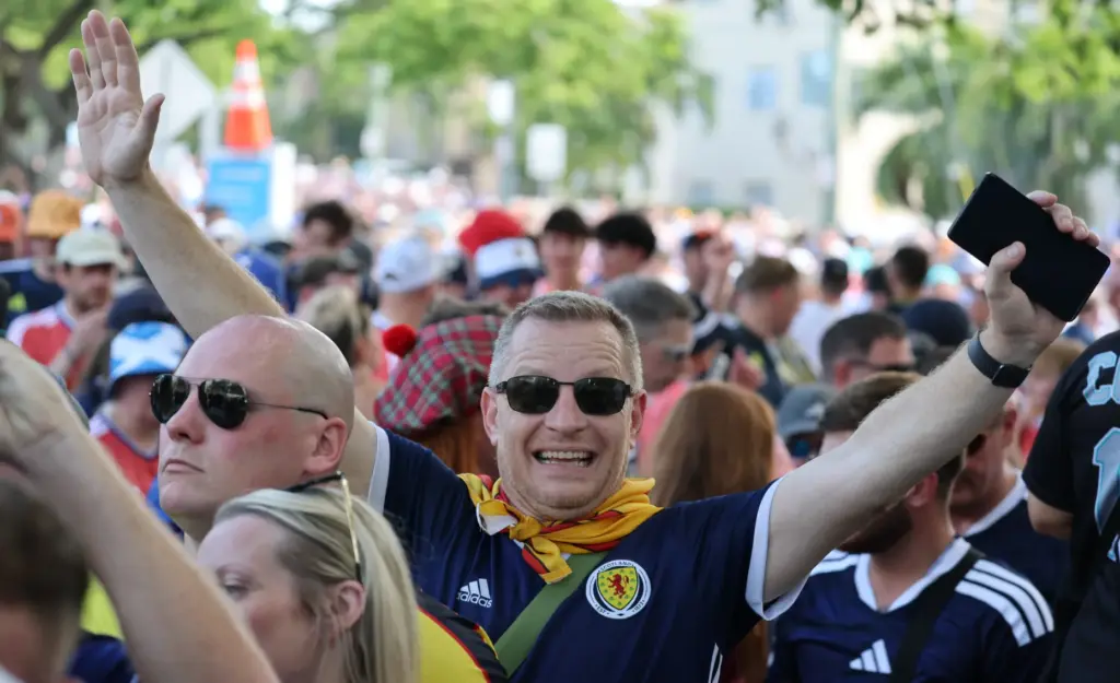 World Cup fans enter loanDepot park after the Scotland Tartan...