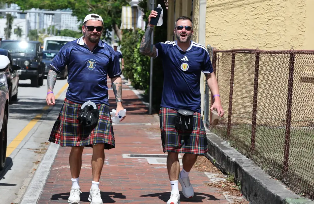 World Cup fans participate in the Scotland Tartan Army march...