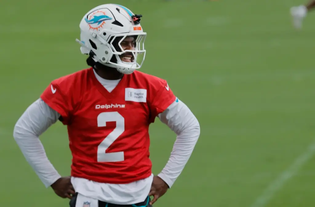 Miami Dolphins quarterback Malik Willis is seen during mandatory minicamp...