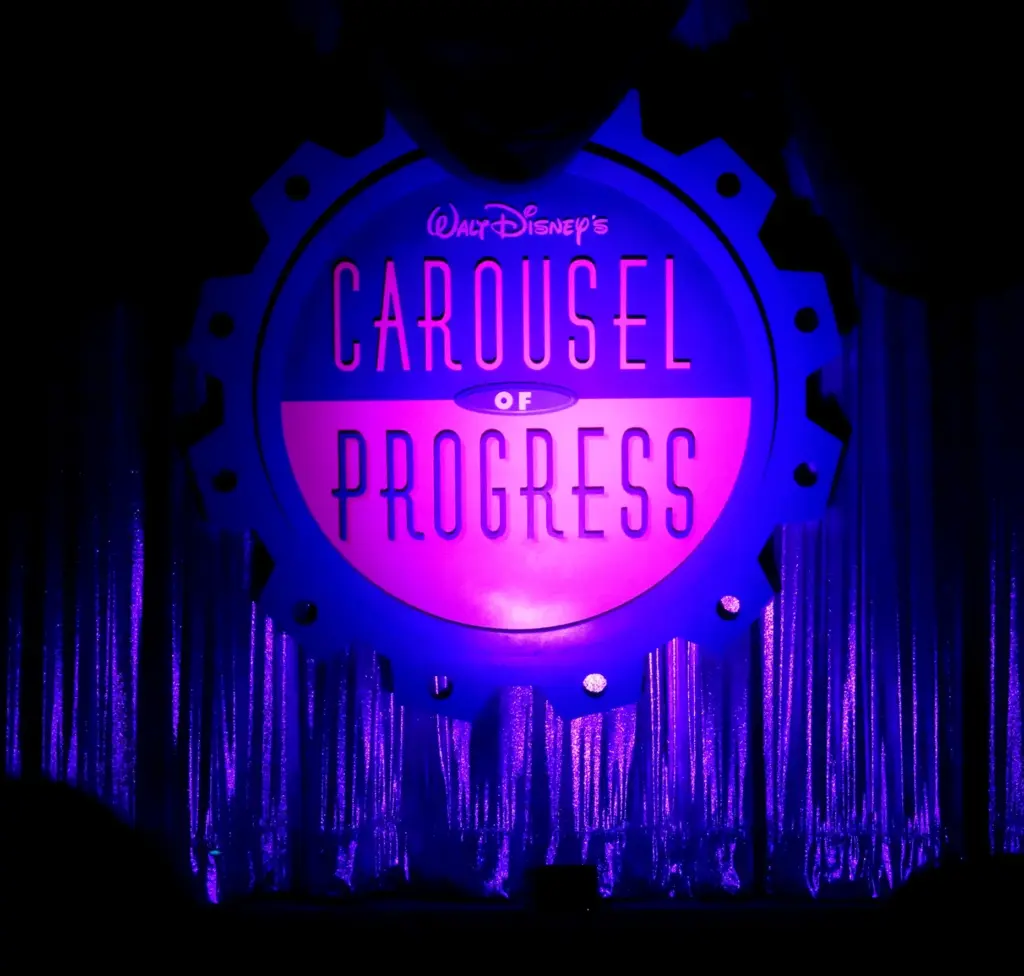 The logo from Walt Disney's Carousel of Progress welcomes guests...