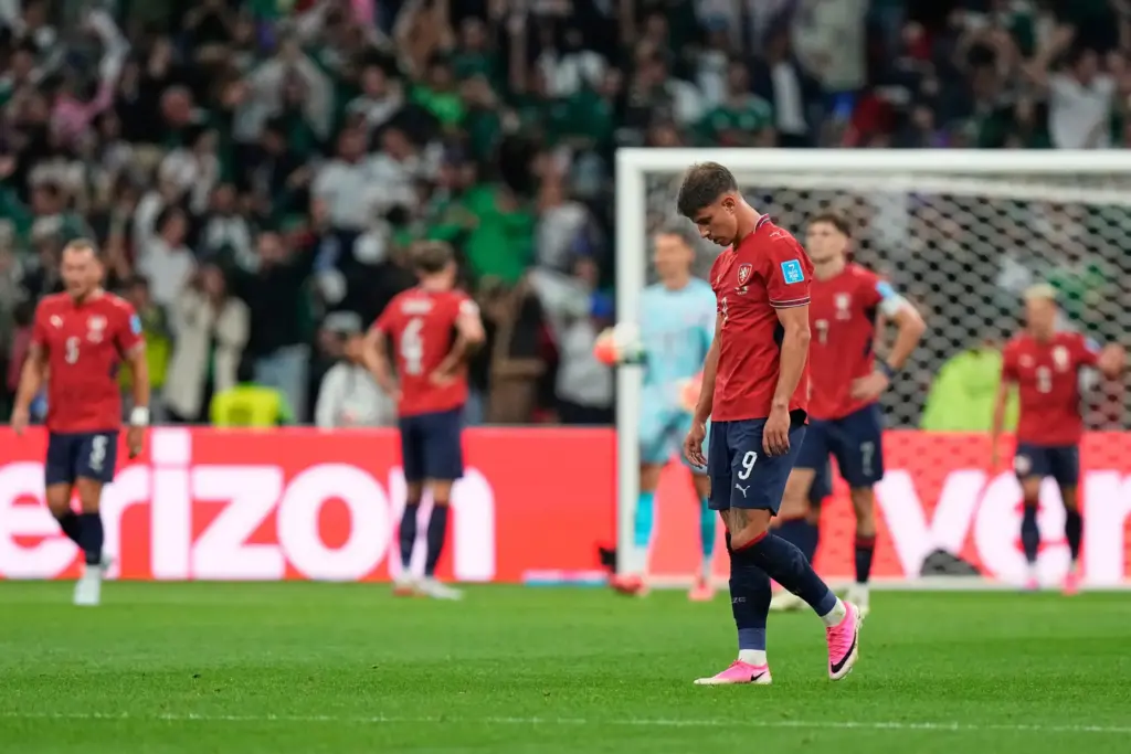 Czechia’s Adam Hlozek (9) reacts after Mexico’s Julian Quinones (16)...