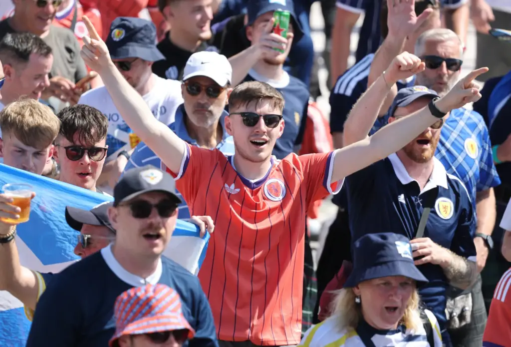 World Cup fans enter loanDepot park after the Scotland Tartan...