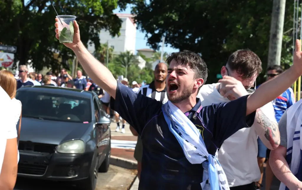 World Cup fans participate in the Scotland Tartan Army march...