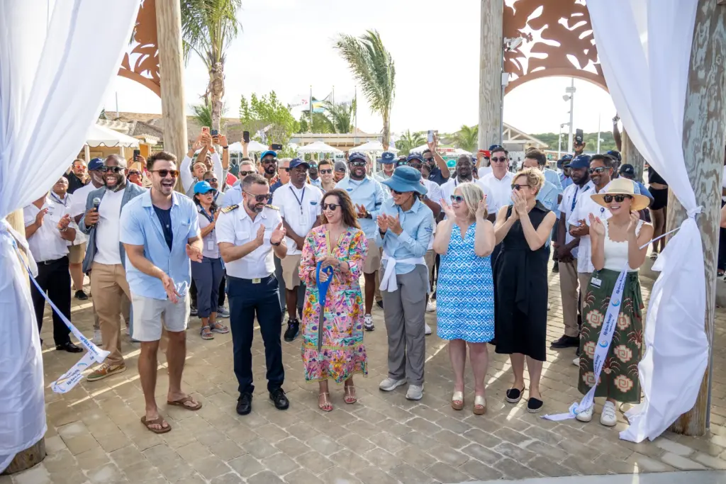 Carnival leadership and VIPs, from left, actor Jonathan Bennett, Carnival...