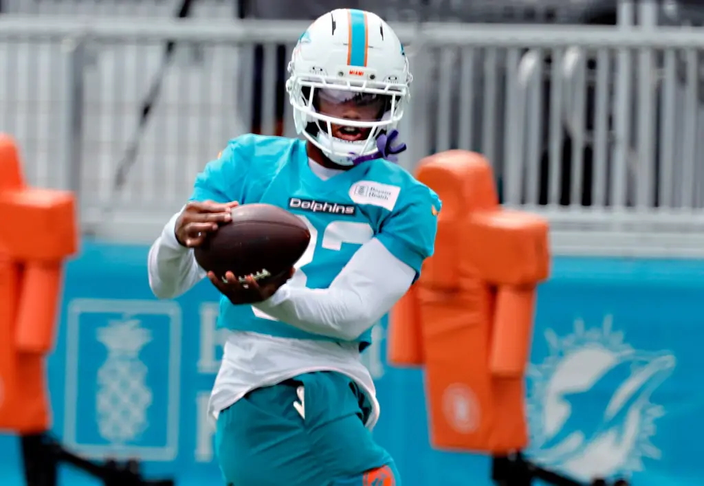 Miami Dolphins cornerback Jason Marshall Jr. catches a ball during...