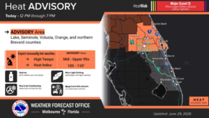 Heat advisory begins at 12 p.m. as peak heat indices top 108 degrees