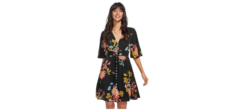 Milumia Boho Button Up Split Flower Print Flowy Party Dress