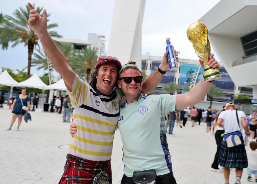 World Cup fans gather at loanDepot park in Miami after...