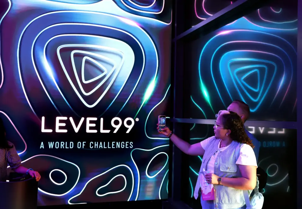 Guests arrive for the preview event at Level99, the social-gaming...
