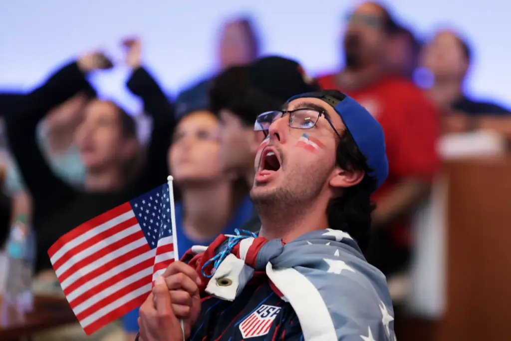 Fans react during a watch party of the World Cup...