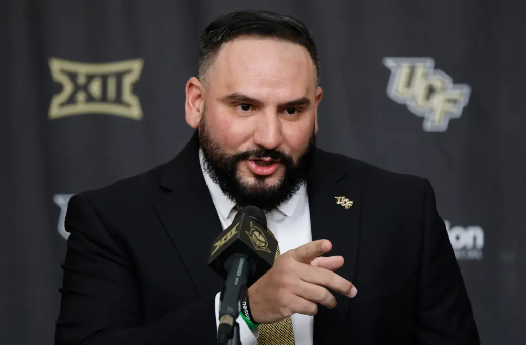 Gabe Lazo speaks during the press conference to introduce him...