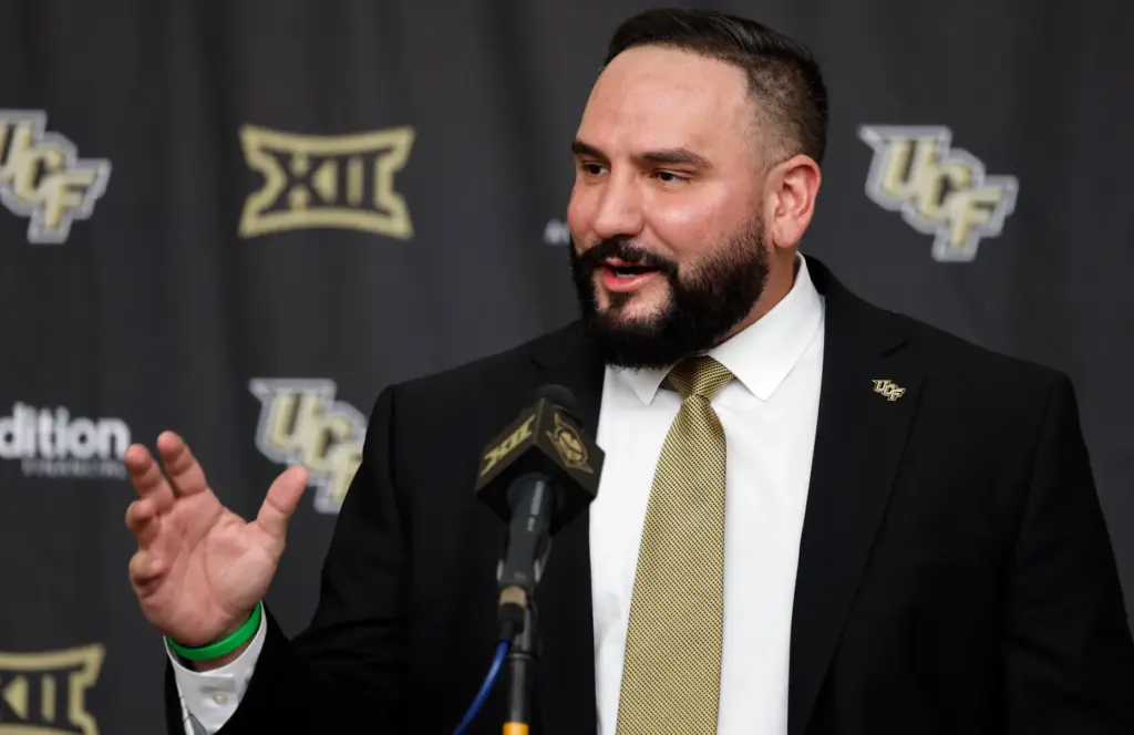 Gabe Lazo speaks during the press conference to introduce him...