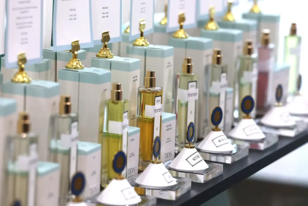 Perfume samples are pictured during a grand opening celebration at...
