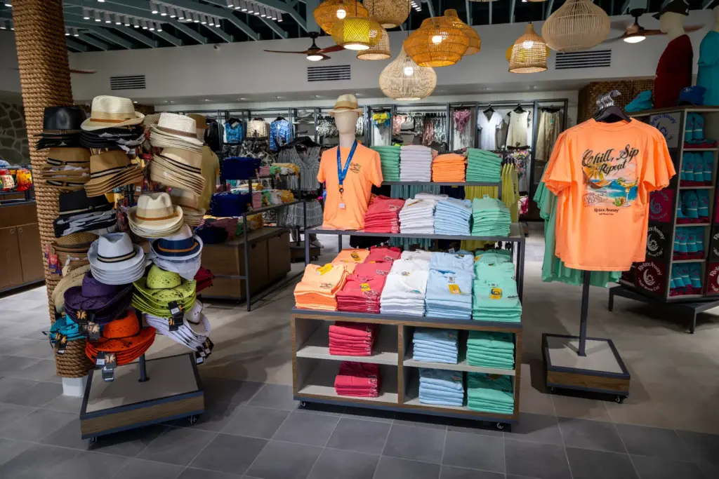 A gift shop has branded merchandise at RelaxAway, Half Moon...